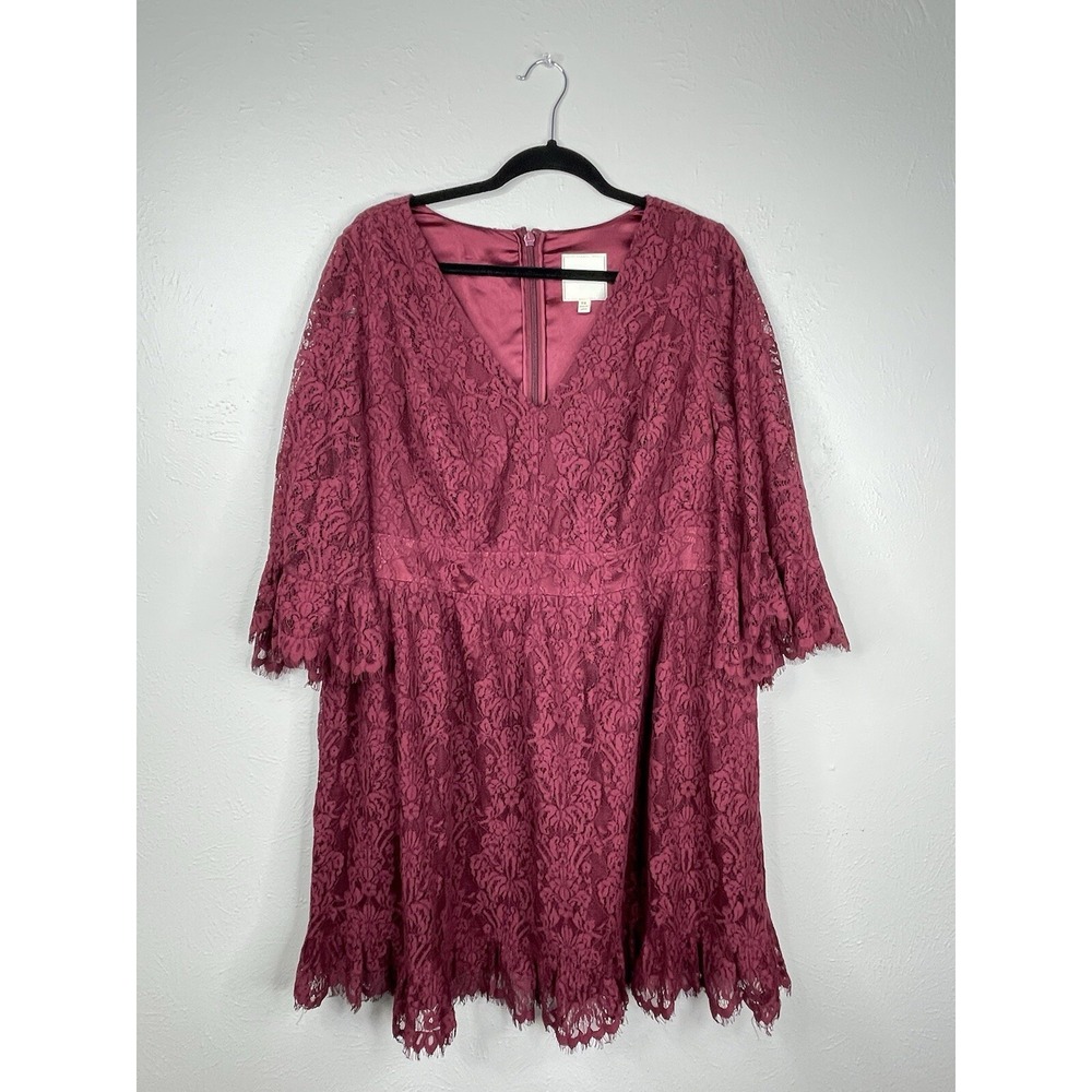 ModCloth Through The Bluebells Lace Dress Burgandy Merlot Plus Size 2X Holiday